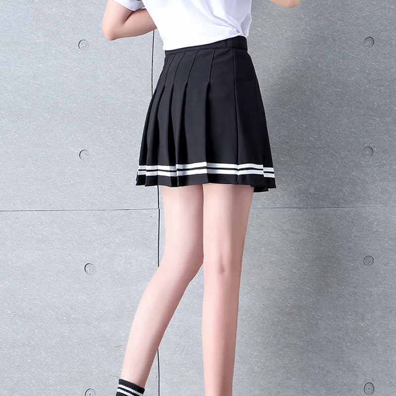 Y2k Sommer Koreanische Mode Kurze Frauen Rock Beiläufige Dünne Elastische Hohe Taille Gestreiften Harajuku Plissee Plaid A-Line Mini Röcke 220511