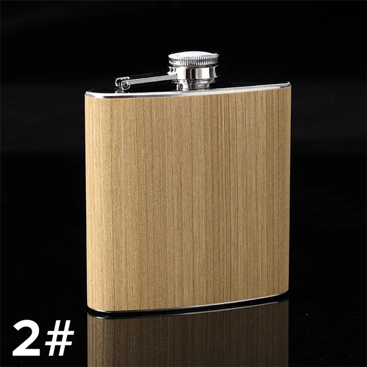 Accueil 6oz Poche portable en acier inoxydable Flasque Flagon Grain de bois Modèle Whisky Vin Pot Buveur Bouteille Voyage Tour Drinkware ZC1203