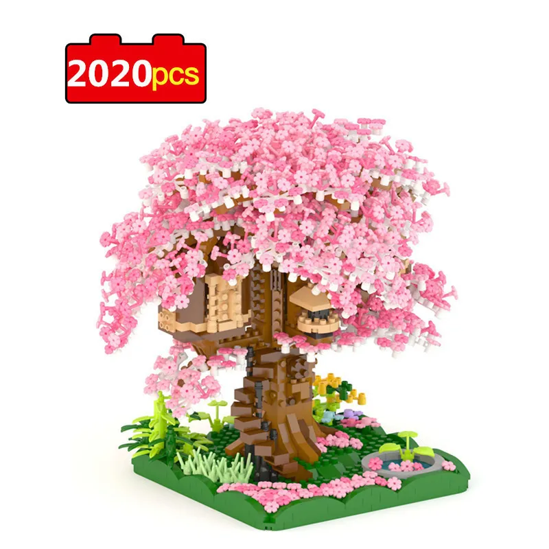 Mini Sakura Tree House Build Block City Street View Cherry Blossom Model Building Blocks DIY Toys for Children toy FOR GIFT 220726