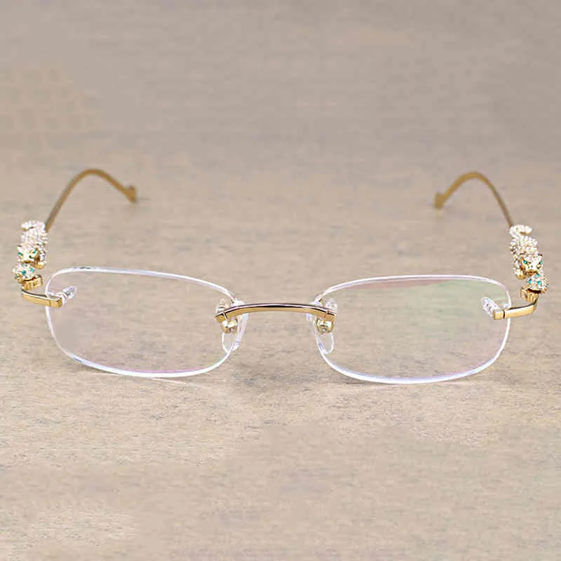 빈티지 표범 무선 맑은 안경 돌 투명 안경 프레임 럭셔리 안경 남성 액세서리 Oculos 안경 6384