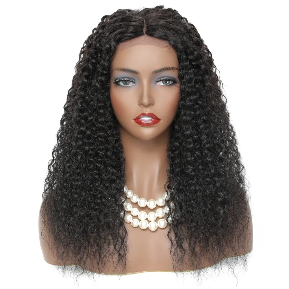 Kinkly Curly Lace Wig Synthetic Lace Hair Wig Natural Looking Black Hair Middle Part Jerry Curly Wigs For Afro Black Womenfactory direct