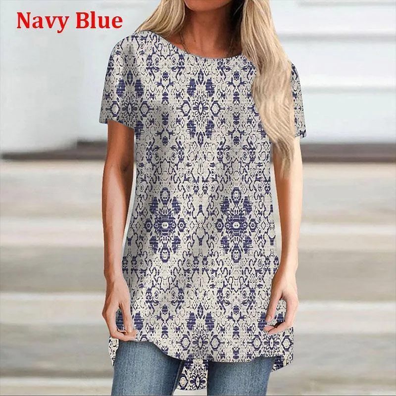 Womens Fashion Shirts 0Neck Casual Summer Loose Print Plus Size Top Tshirt XS9XL 220613