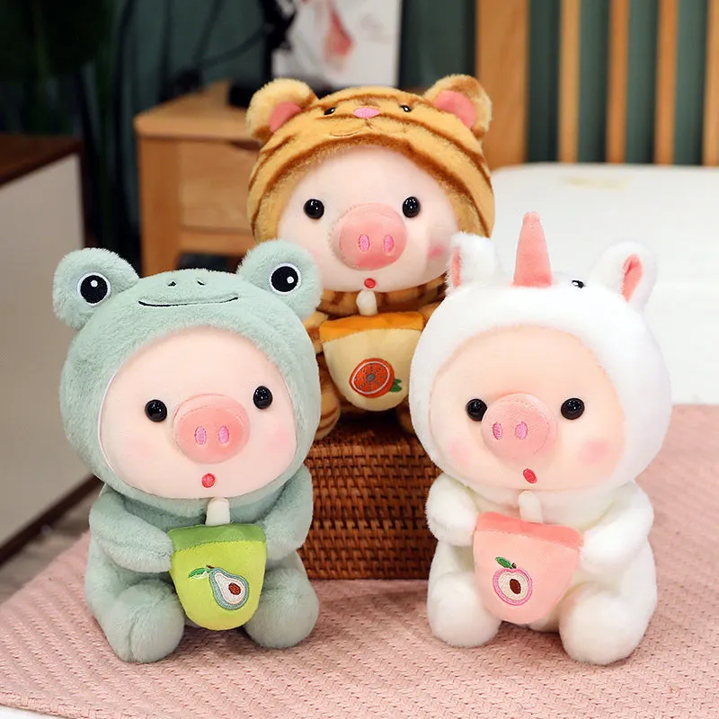 Peluş Bebekler 1 adet 25cm Sevimli Dönüştürülmüş Cosplay Unciorn Frog Tiger Bunny Boba Tea Pig Peluş Oyuncak Kız Plushies Uyku Ragdoll Bebek Doğum Günü Hediyesi 221006