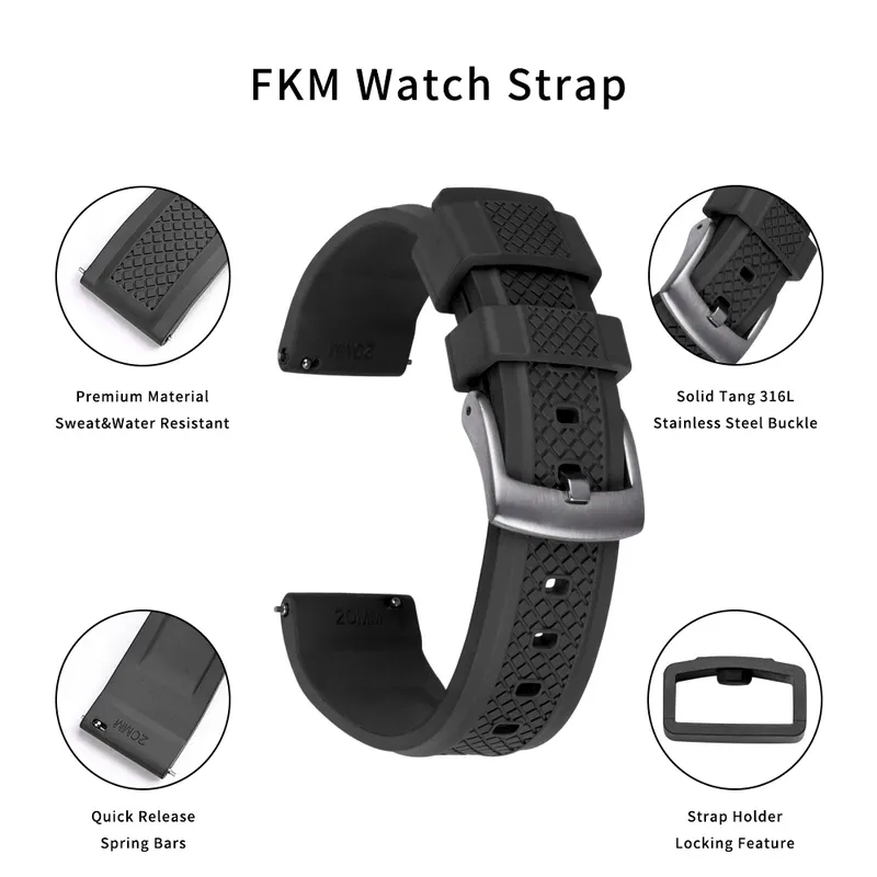 Premium Grade Diving Watchbands 20mm 22mm Sliding Locking Quick Release Rubber Watch Strap Waterproof For Men Women 220622