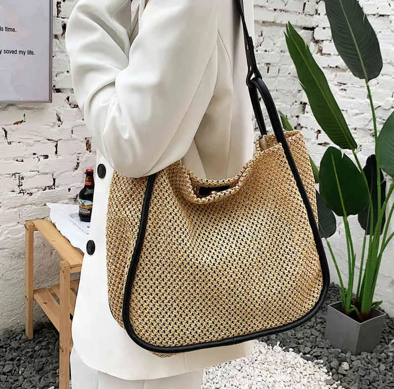 Handtaschen 70% Rabatt auf Strohbag Damen große Kapazität 2022 Neu gewebte Schulter High Texture Tote Bag Balses211z