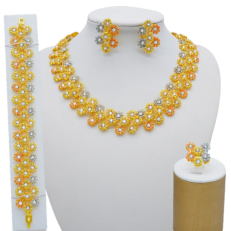 Dubai Donna Set di gioielli color oro Matrimonio africano Regali nuziali l'arabo saudita Collana Bracciale Orecchini Anello Set di gioielli 220922