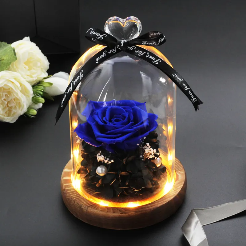 Ornamento di fiori secchi Rosa eterna in cupola di vetro Luci notturne a LED Fiore Decorazioni la casa San Valentino Regalo di Natale 220408