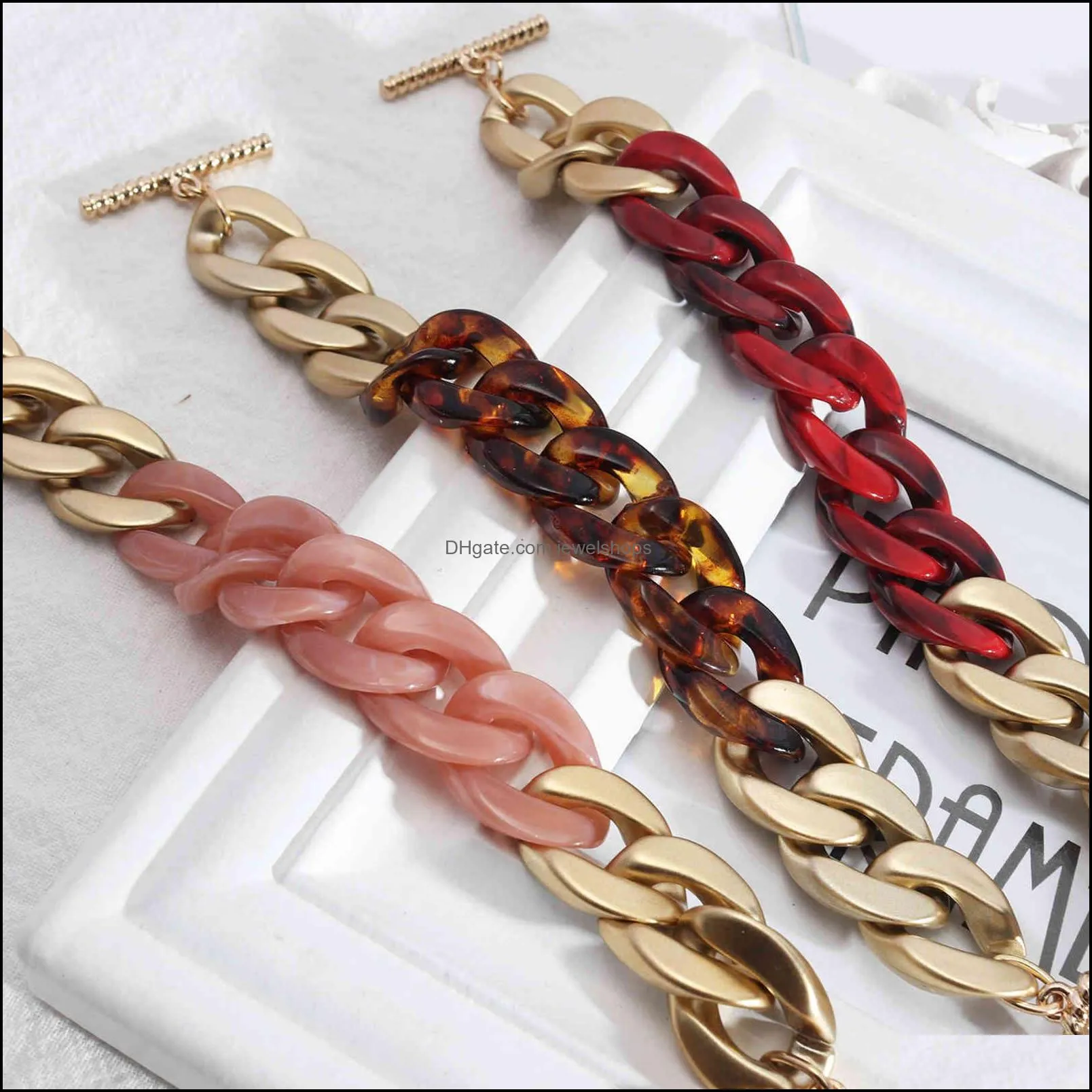 Hot Sal Women Trendy Matte Alloy Rin Colorful Cuban Chain Bracelet