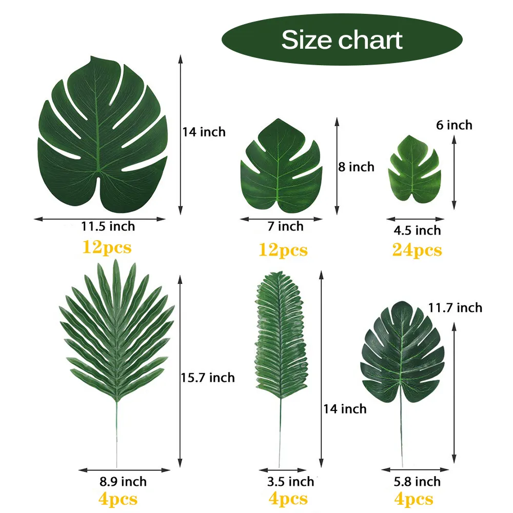 Decorative Flowers & Wreaths 6 Kinds Monstera Artificial Palm Leaves Tropical Plant Faux Stems Hawaiian Party Decorations Jungle Beach Theme Table