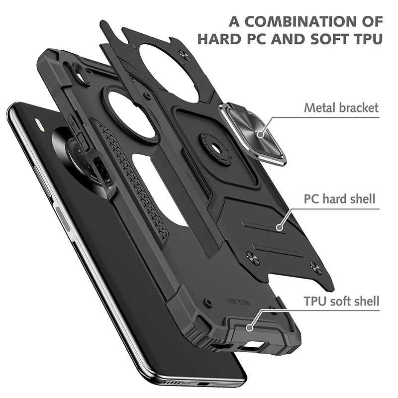 Étui magnétique antichoc avec anneau de doigt en métal pour Huawei Y9A, 6.63 pouces, coque arrière de protection en TPU rigide pour PC