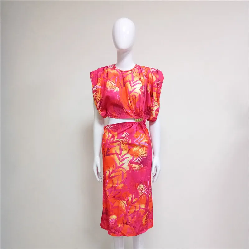 Модное платье Summer Women Designer Print Split Hollow Out Одежда высококачественная элегантная роскошная уличная одежда K10167
