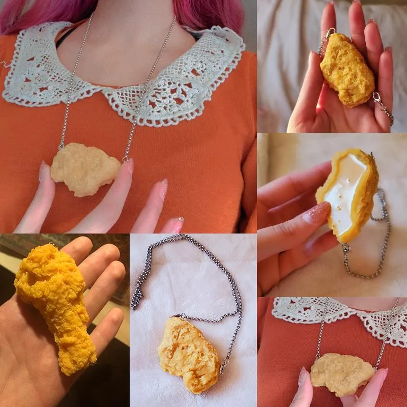 Hänghalsband roliga stekt kycklingbenvinge för kvinnor hart mini söt simulering grill mat halsband flickor smycken elle22312h