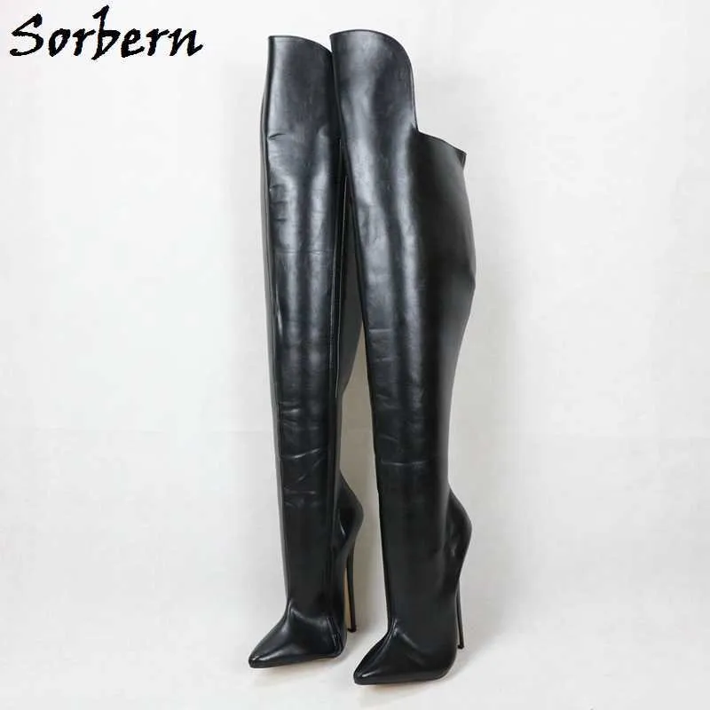 Sorbern 두꺼운 겨울 부츠 높은 프론트 짧은 뒤로 18cm 스파이크 하이힐 페티쉬 부츠 침대 사진 드래그 퀸 부츠 크로스 드레스