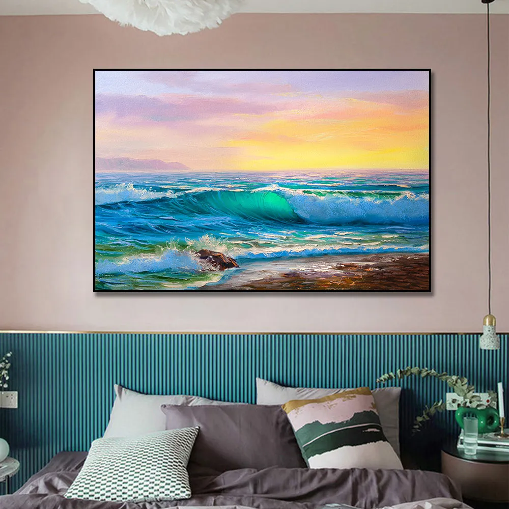 Beach Seascape Wall Art Poster Pittura a olio astratta Stampa su tela Sunrise Immagini su tela la decorazione della parete del soggiorno