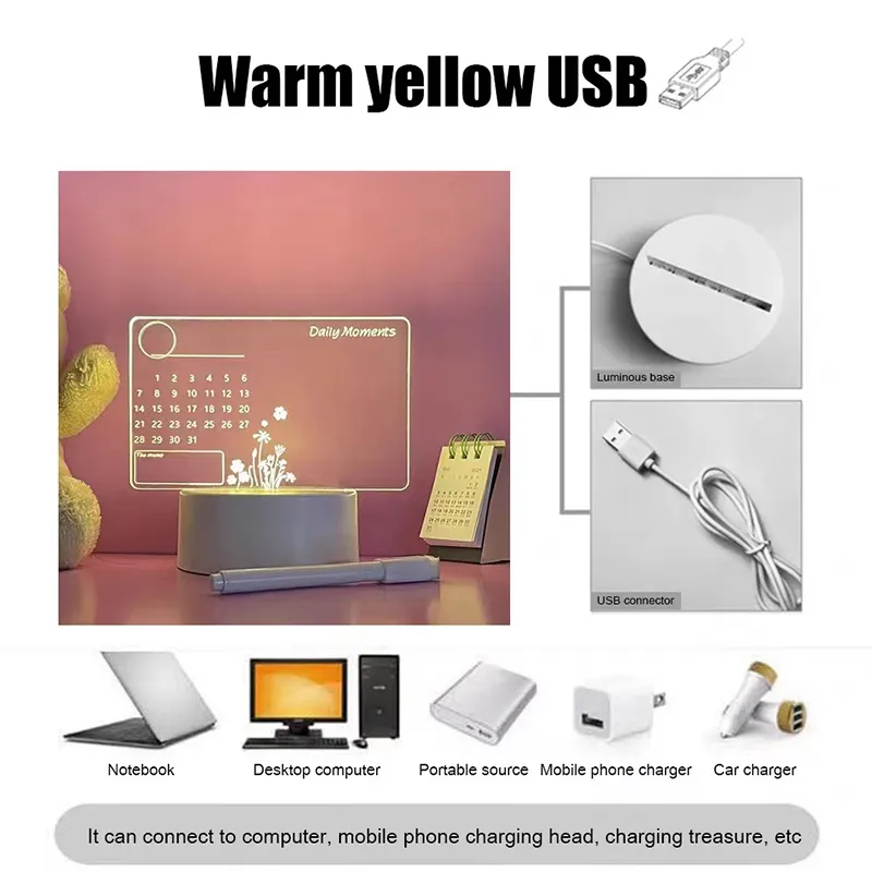 Note Board LED Night Light USB Message Board Holiday Lights With Pen Gift For Children Girlfriend Decoration Bedside Lamp313F