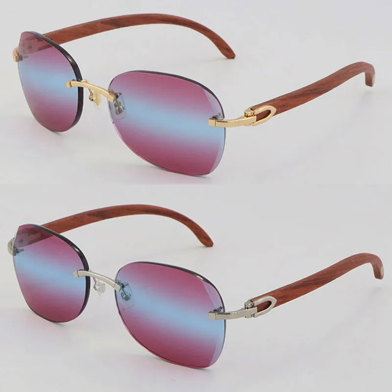 Ganzes Diamantschnitt 3524012 Metall Randless Sonnenbrille Dekor Holzrahmen Gläser Mode -Sonnenbrillen für Männer Unisex Holzdesign C175d