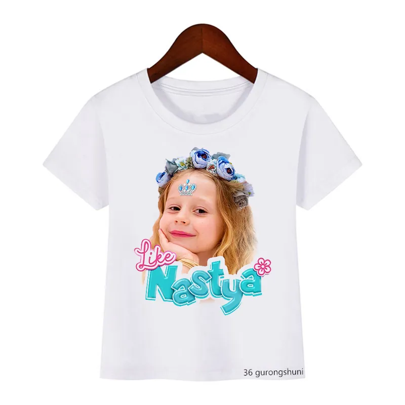 T-shirt ragazze Lovely Like Nastya Cartoon Print Kawaii Baby Tshirst Fashion Estetica Top a maniche corte bianche 220620