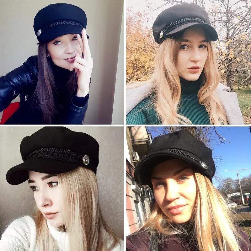 Beret Trend Zimowe czapki dla kobiet w stylu francuskim wełniane hat chłopięcy czapka baseballowa czapka baseballowa Czarna Visor Gorras Casquetteberets