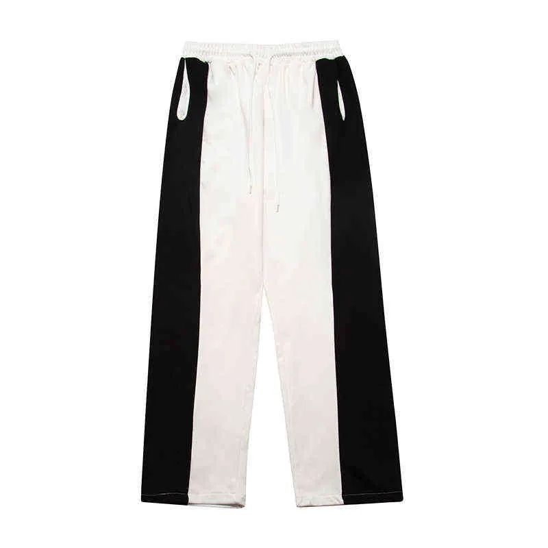White Black Patchwork Letter Embroidery Casual Trousers Men and Women High Street Straight Oversized Loose Joggers Sweatpants T220803