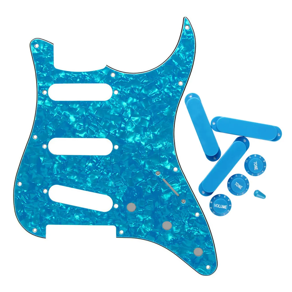 Guitar Parts Set SSS Pickguard with Switch Tip Single Coil Pickup Covers Tone Volume Knobs for 11 Holes Guitar
