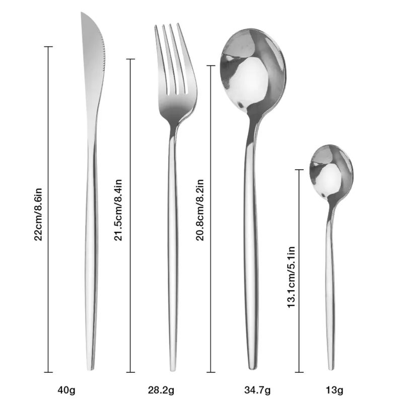 ステンレス鋼のカトラリーセットステーキナイフフォークスプーンセットディナーウェアテイル用食器料理ディナースプーン設定220727