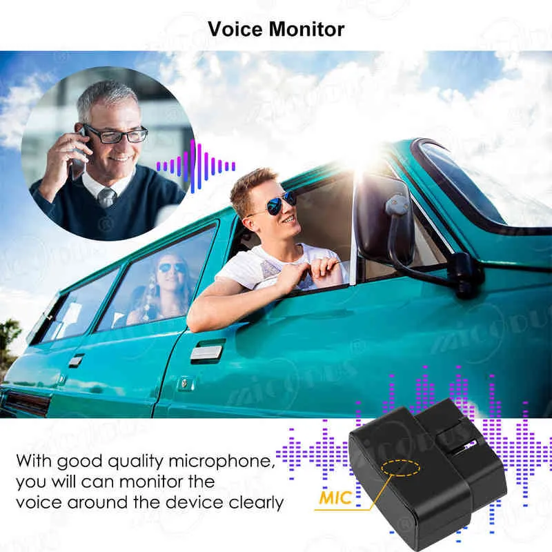 OBD GPS Tracker Araba Tracker Micodus MV33 Gerçek Zamanlı İzleme Ses Monitörü Mini GPS Bulucu Şok Düzeni Alarm Alarm GeoFence Uygulaması H84189786408047