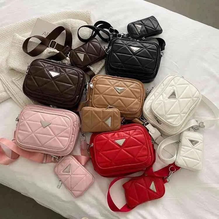 Handbags new wide strap messenger sling one shoulder leisure backpack flip texture rhombic lattice women's bag Purse