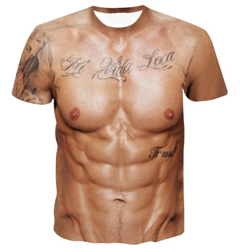 근육 바디 3D 프린트 Tshirt 남자 여름 티셔츠 의류 패션 거리 티 육체 패턴 대형 남성 짧은 슬리브 트렌디 220618