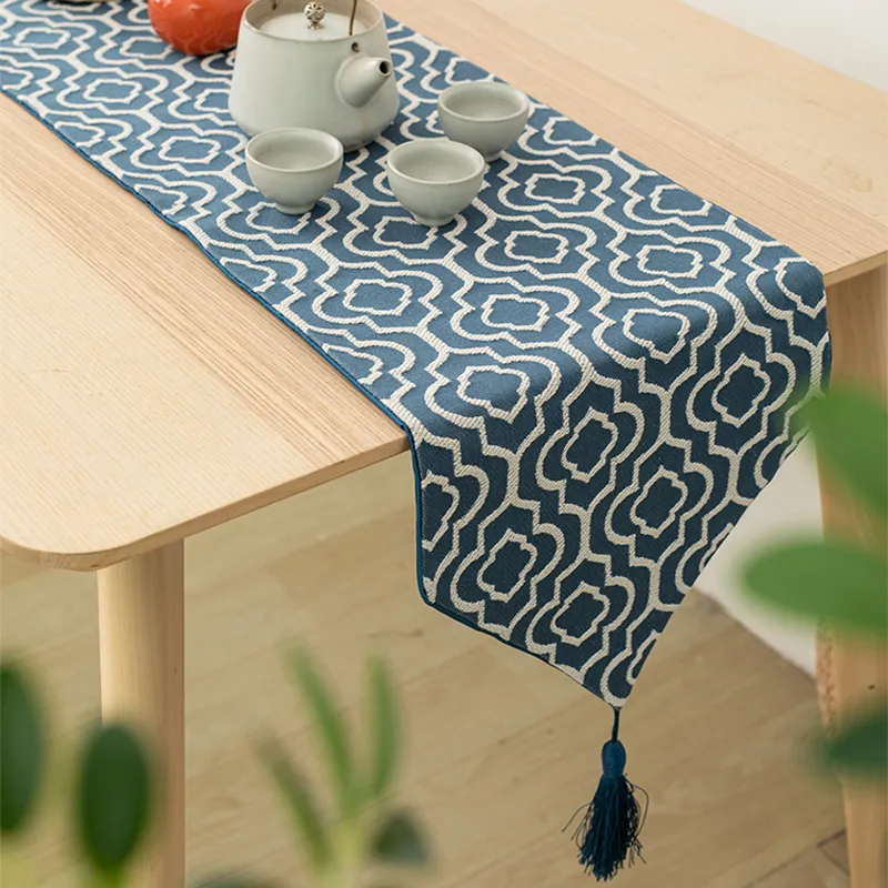 Élégant chemin de Table Turquoise lit Jacquard avec glands tissu rouge étroit pour la maison fête mariage décor à manger 220615