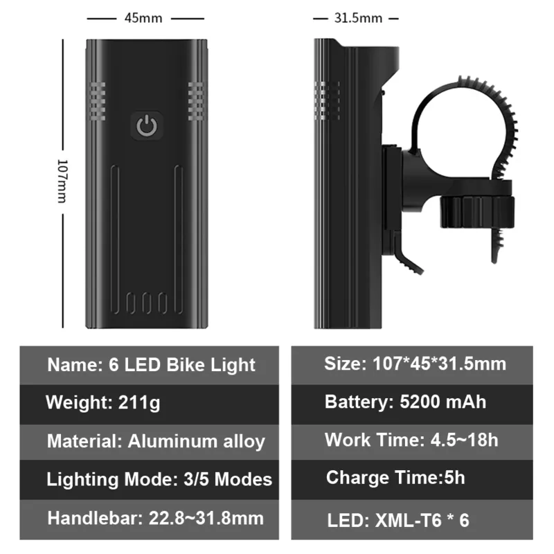 Boler Bicycle Light 3600 Lumens USB Luz de bicicleta MTB à prova de chuva com 2 acessórios de bicicleta de lanterna de lanterna 5200mAh 220721