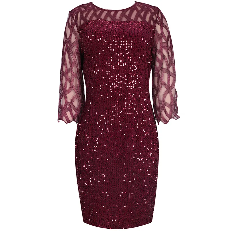 Plus Size Dress for Women Autumn Elegant Sequin Evening Party Dress Ladies Long Sleeve Casual Dres Clothing 4XL 5XL 220527