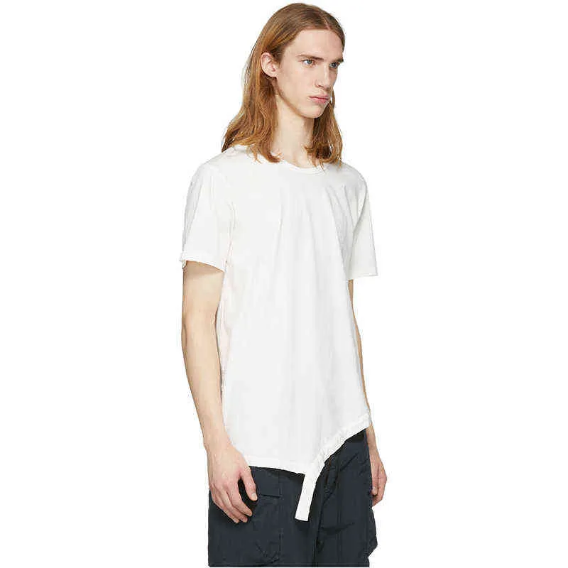 Oblique hem raw edge T-shirt deconstructed simple black and white short-sleeved shirt comfortable pure cotton base L220704