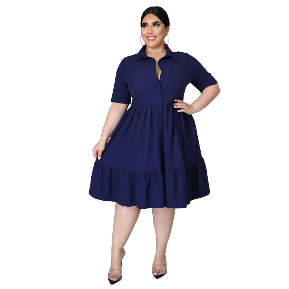 Femme Cause robes de grande taille solide grands vêtements Cacual manches courtes chemise robes été robe Midi avec col POLO L-5XL