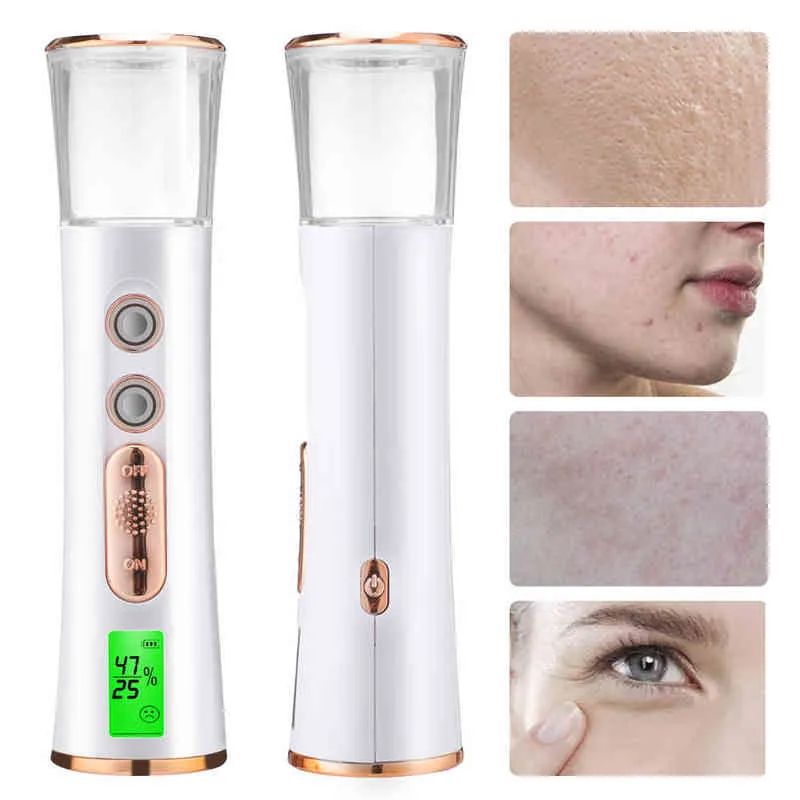 Nano butelka do sprayu do twarzy parowa paska do twarzy USB Akwarnie mgły opryskiwacz skóry wilgotność miernik przenośna narzędzia do pielęgnacji piękna 220526