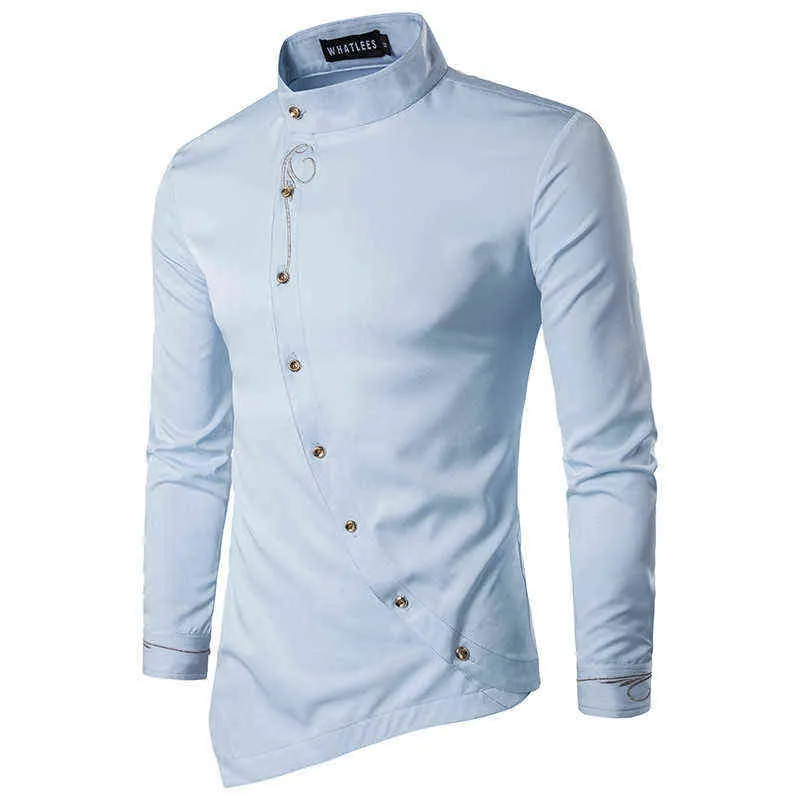 Camicia irregolare di moda Uomo Design di marca Ricamo Slim Fit Camicie a maniche lunghe casual Camicia da uomo festa di nozze uomo Chemise L220704