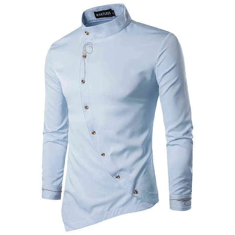 Mode Unregelmäßige Hemd Männer Marke Design Stickerei Slim Fit Casual Langarm Shirts Herren Hochzeit Shirt für Männliche Chemise l220704