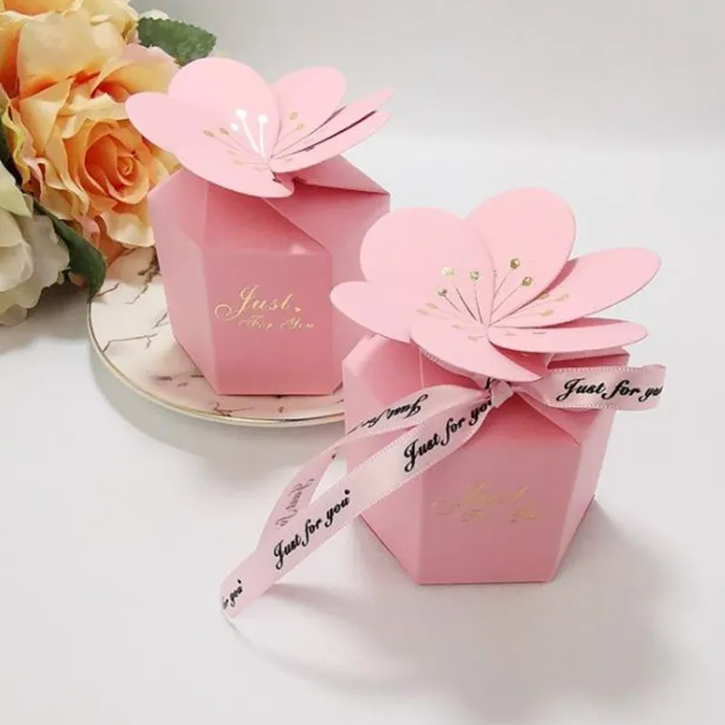 Boîtes à bonbons au chocolat de pétale rose carton carton de mariage carte de mariage en papier cadeau emballage cadeau d'événement de fête 220427