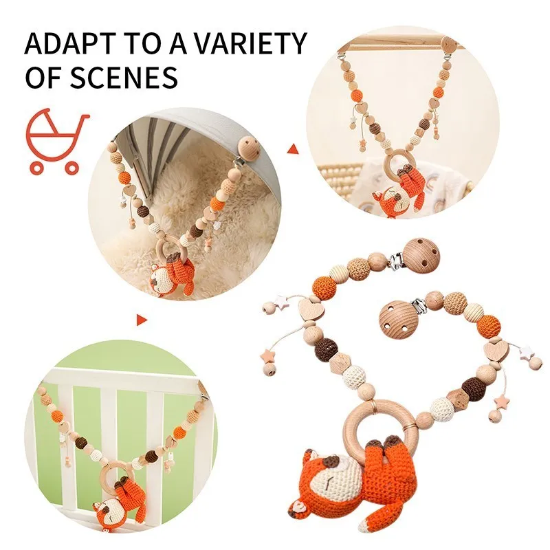 Animal de bande dessinée Poussette Jouet En Bois Landau Clip Jouets Crochet Hochet Collier Mobile Titulaire Dummy Sucette Chaîne pour Bébé Cadeau 220428