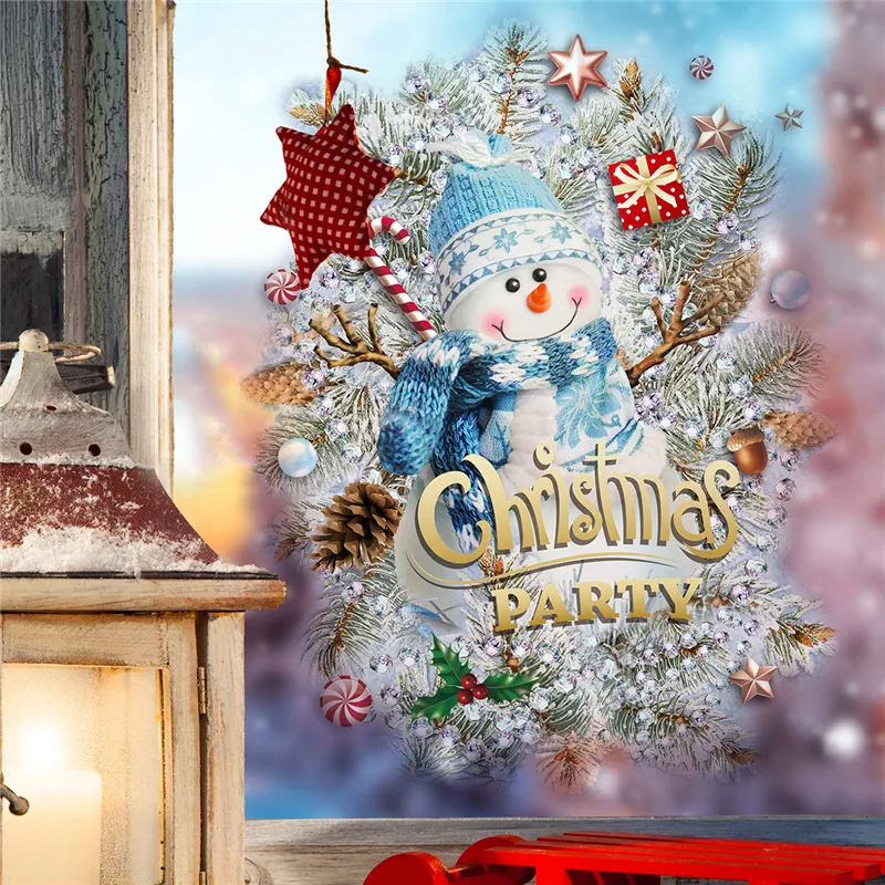 Christmas Tree Snowman Wall Stickers Christmas Glass Window Living Room Home Decoration Wallpaper Art Removable New Year Sticker