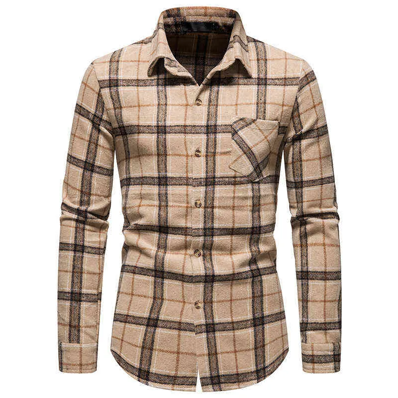 Camicie di flanella di lana spessa da uomo Camicie a maniche lunghe con bottoni casual Camicia a quadri da uomo Vintage Streetwear Camicia da uomo Camisa Masculina xxl L220704