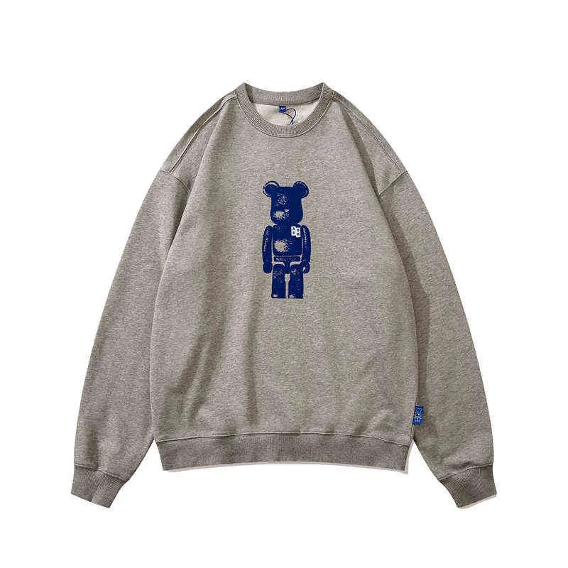 Vein Fault Block Bear Mass Printing Neck Sweater Solid Color Women Men Vein Fault Top Quality Sweatshirt Hoodie T220721