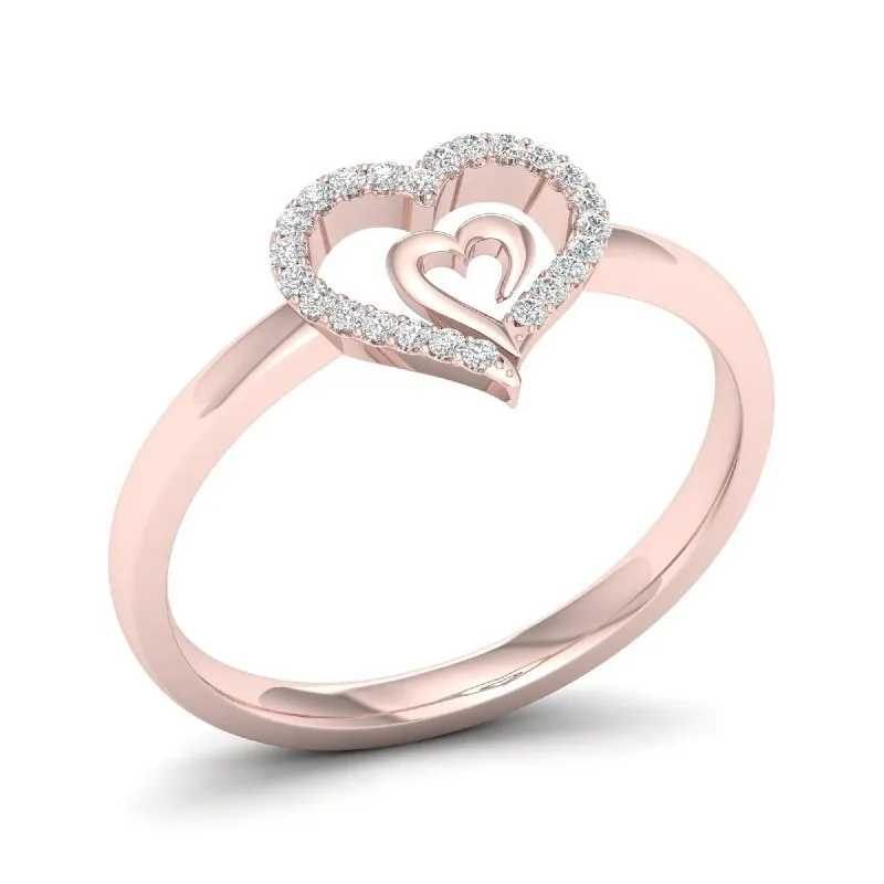 Anillo de dedo de doble corazón delicado de moda para mujer CZ Zirconia cristal oro rosa ahueca hacia fuera regalos de fiesta de boda 220719