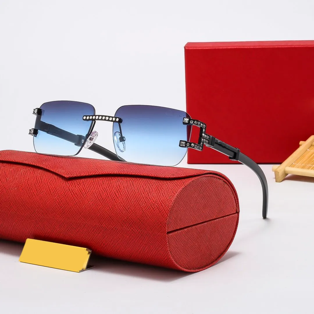 Новые деревянные солнцезащитные очки для мужчин, черные деревянные очки из рога буйвола, женские брендовые дизайнерские очки с бриллиантами и бамбуком, модные солнцезащитные очки без оправы F199P