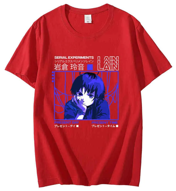 Serial Experiments Lain Oversized T-Shirt Men Cotton T Shirt Glitch Iwakura Manga Weeb Girl Sci Fi Anime Short Sleeve Tee Tops Y220426