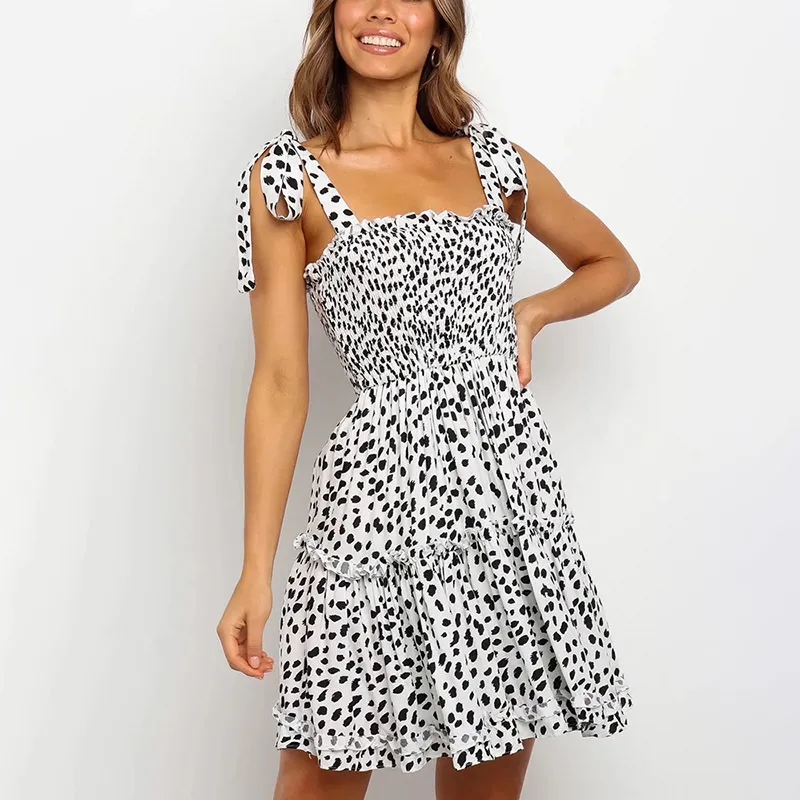 Women Casual Leopard Printed Mini Dress Beach Party Spagheti Strap A Line Dress Ladies Fashion Chic Dress Mujer Vestidos 220511