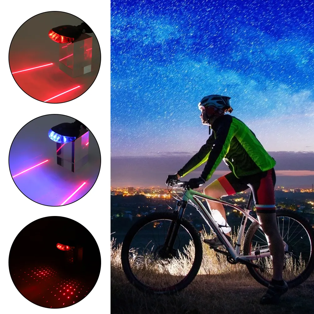 Waterdichte fietsen fietslichten achterlichten achterliggen LED laserveiligheidswaarschuwing fiets buitenverlichting staart fiets accessoires licht
