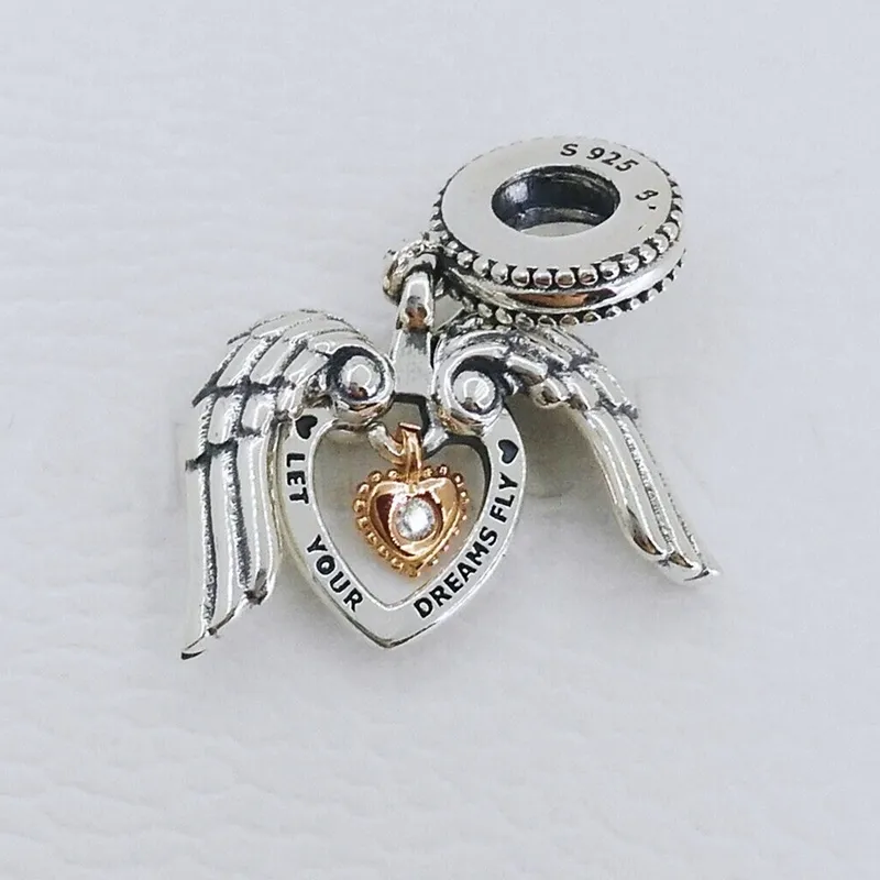 Club 2021 Ali d'angelo Cuore Ciondola Charm 925 Argento Pandora Charms bracciali Gioielli fai da te Kit la creazione di perline sparse Argento all'ingrosso 789296C01