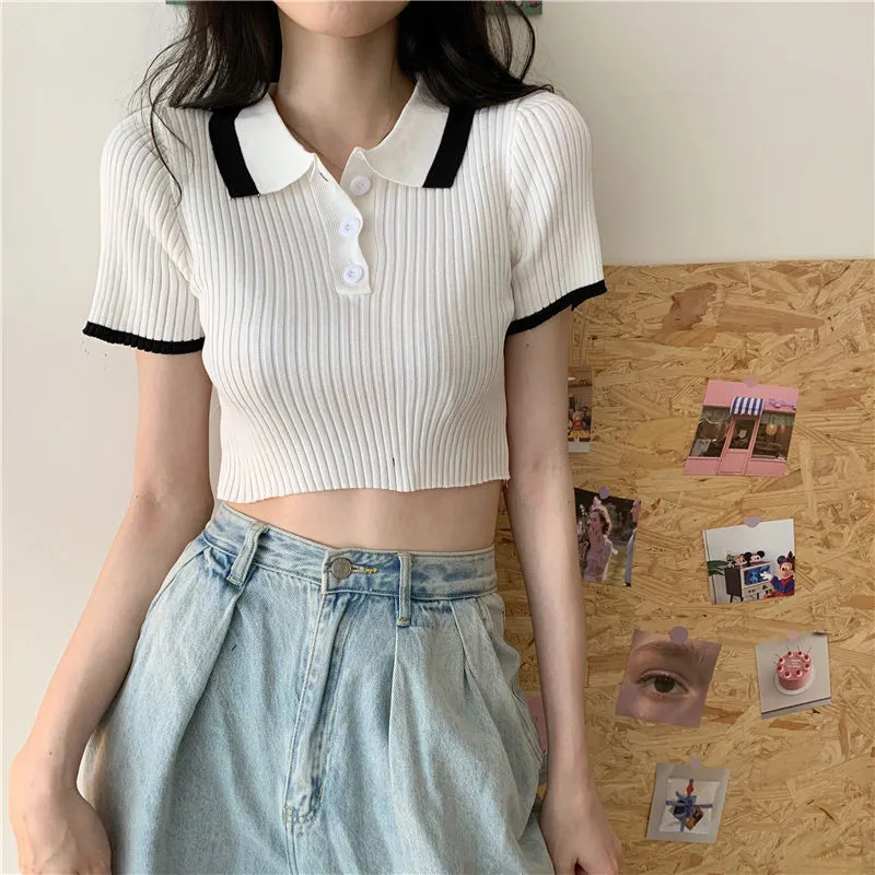 Frauen Sommer T-shirt Kurzen Ärmeln Rundhals Slim Fit Casual Pullover Crop Harajuku y2k tops E mädchen kleidung kawaii koreanischen Stil 220602