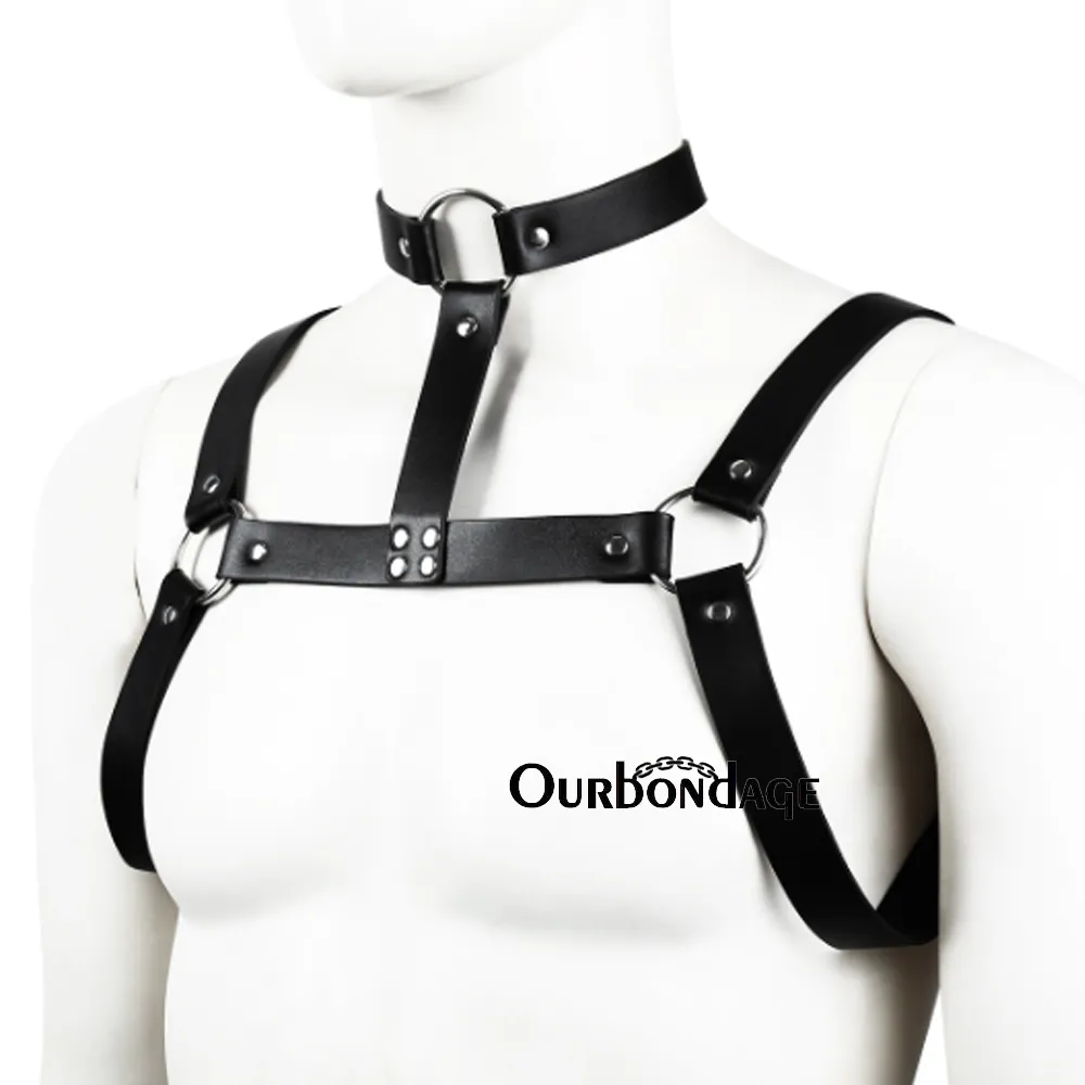 OurBondage Sexy Mens X-Shape Bdsm Bondage PU Couro Corpo Cabo Músico Celro