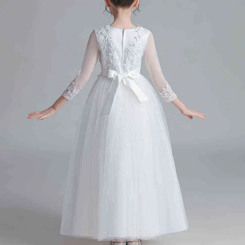 Barnklänningar för flickor bröllopsfest rygg blomma klänning prinsessa kväll sommar barns nät ärm klänning y220510